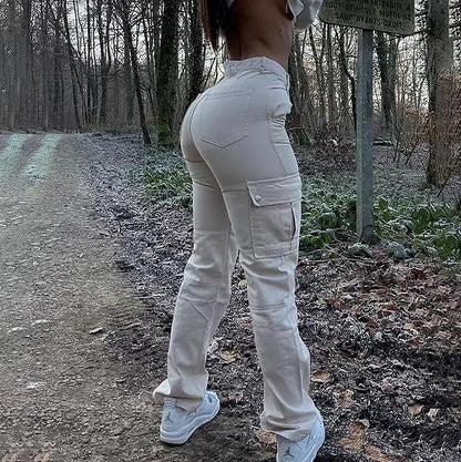 Women's Cargo Pants Normal Cotton Blend Plain Black Beige Fashion Mid Waist Full Length Casual Weekend Summer Spring &  Fall