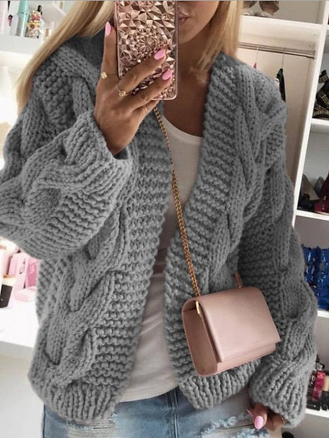 Women's Cardigan Knitted Solid Color Basic Casual Chunky Long Sleeve Loose Sweater Cardigans Hooded Open Front Fall Winter Wine Dusty Rose Gray