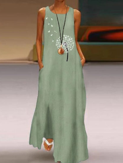 Women's Dress - White Dress A Line Dress Long Dress Maxi Dress Daisy Yellow Leaves white Butterfly white Sleeveless Floral Pocket Summer Spring Crew Neck Casual 2023 S M L XL XXL 3XL 4XL