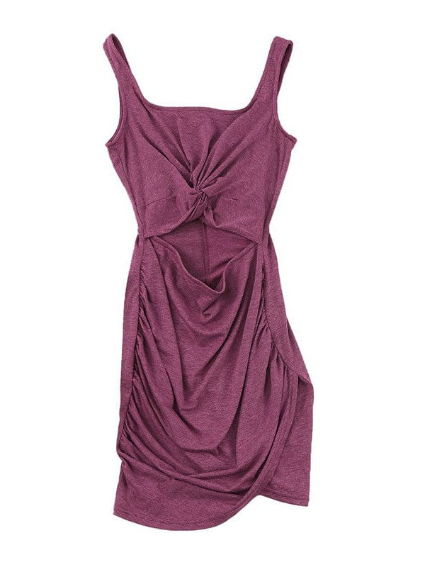 Twist Hip Wrap Sleeveless Dress with High Waist Square Neck