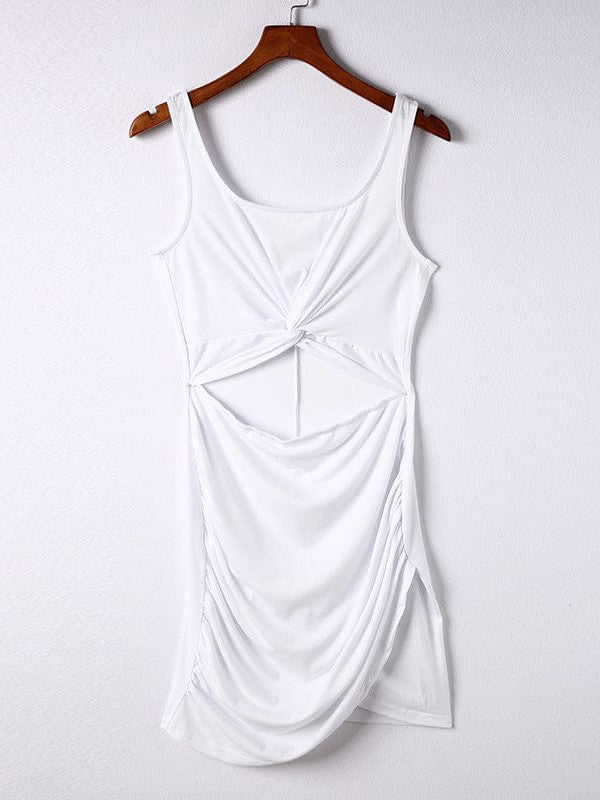 Twist Hip Wrap Sleeveless Dress with High Waist Square Neck