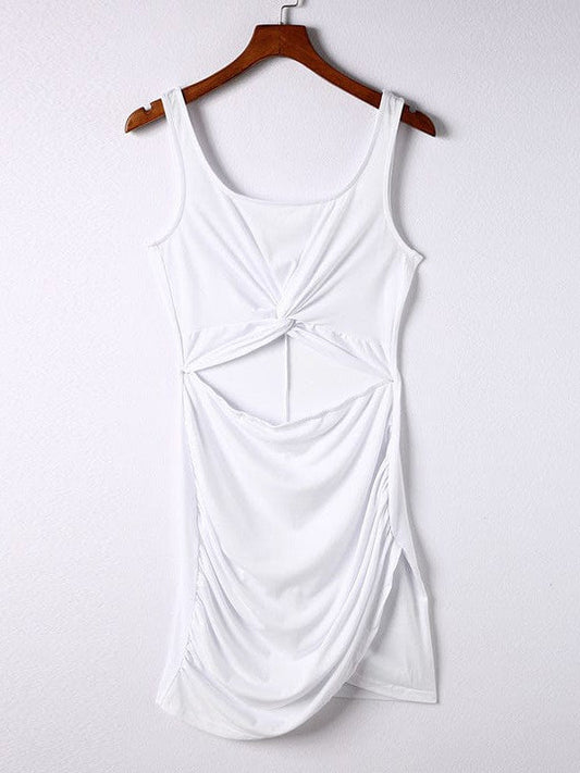 Twist Hip Wrap Sleeveless Dress with High Waist Square Neck