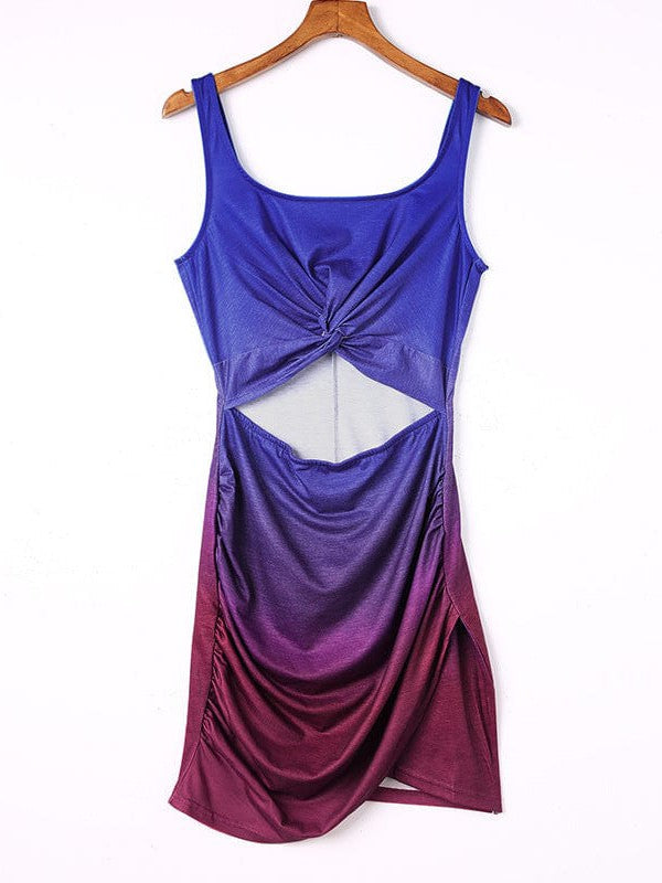 Twist Hip Wrap Sleeveless Dress with High Waist Square Neck