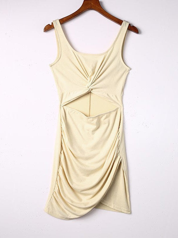 Twist Hip Wrap Sleeveless Dress with High Waist Square Neck