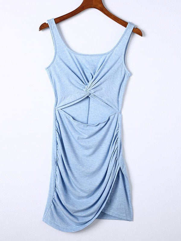 Twist Hip Wrap Sleeveless Dress with High Waist Square Neck