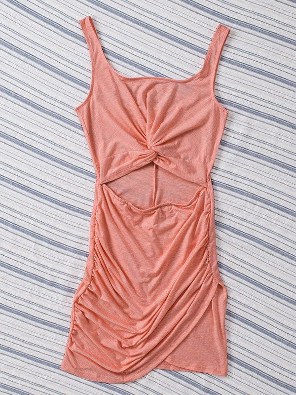 Twist Hip Wrap Sleeveless Dress with High Waist Square Neck