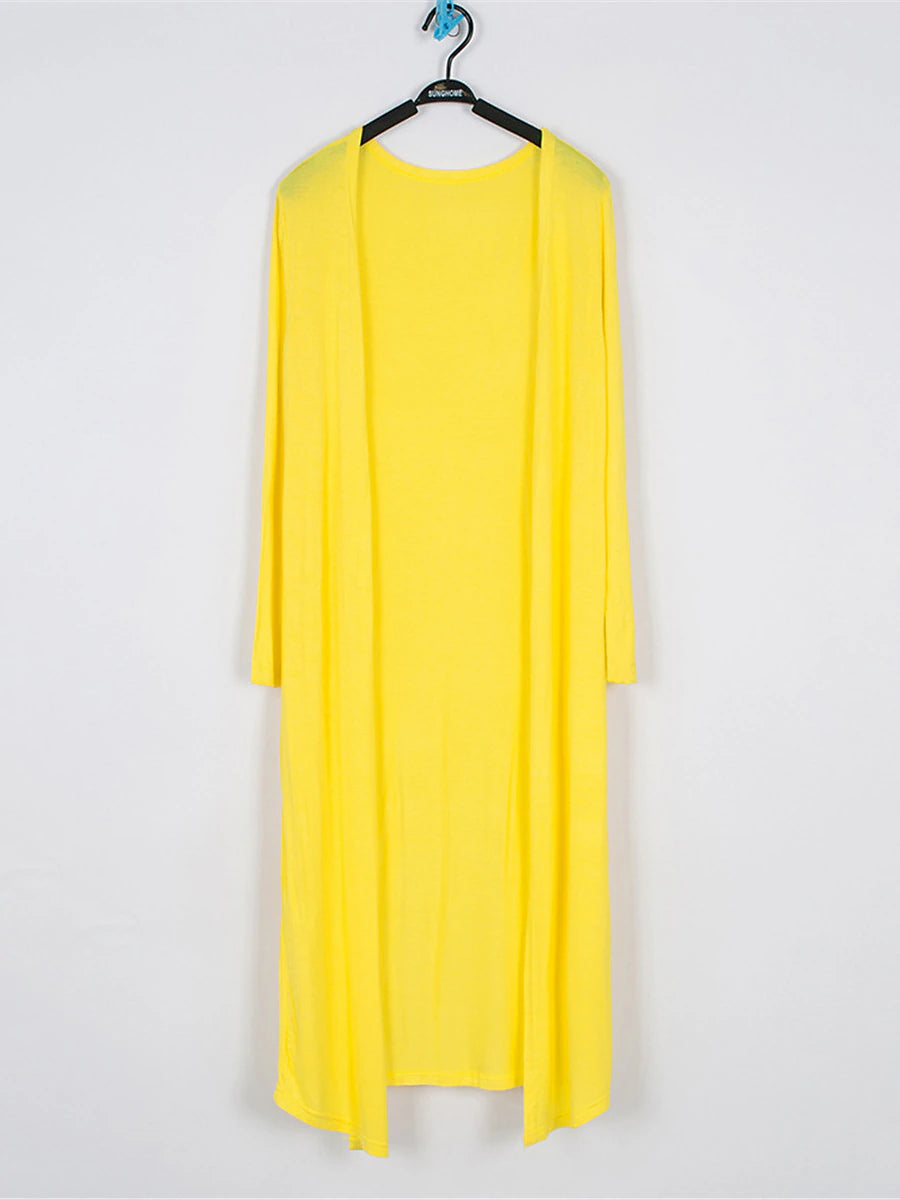 Women's Cardigan Sweater Open Front Ribbed Knit Modal Oversized Summer Fall Long Daily Going out Weekend Stylish Casual Soft Long Sleeve Solid Color Black White Yellow One-Size