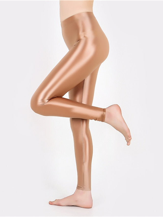 Women's Leggings Faux Leather Plain claret Robin's Egg Blue Active High Waist Ankle-Length Outdoor Yoga Fall Winter