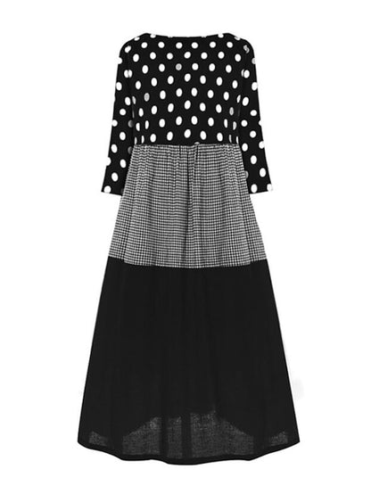 Women's Dress - A Line Dress Maxi long Dress Black Yellow Red Long Sleeve Polka Dot Patchwork Summer Spring Crew Neck Hot Winter Dress Fall Dress Loose Fit 2023 M L XL XXL 3XL 4XL 5XL