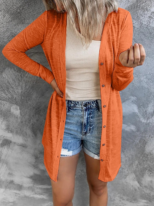 Women's Cardigan Sweater Cowl Ribbed Knit Polyester Button Summer Spring Outdoor Home Halloween Casual Soft Long Sleeve Solid Color Black White Light Green S M L