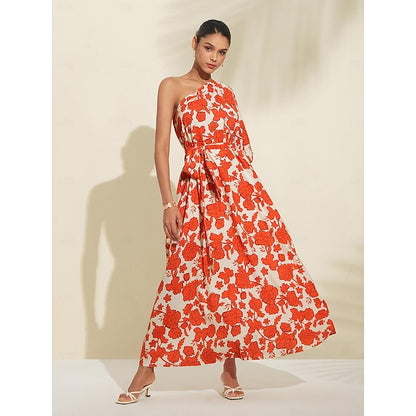 Floral Diagonal Neck Maxi Dress