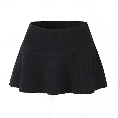 Set with Cropped Turtleneck Sweater Knitted Mini Skirt 2 PCS Sexy Cute Y2K Casual Daily Outfits