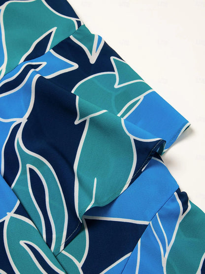 Floral Ruffle Chiffon Maxi Dress(Belt Included）