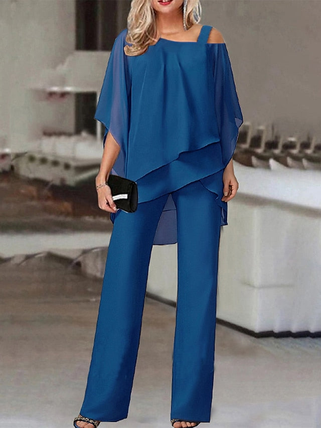 Jumpsuits for Women Summer Dressy Button Solid Color Cold Shoulder Business Party Office Elegant Straight Regular Fit Half Sleeve Cold Shoulder Black White Red S M L Summer - LuckyFash™