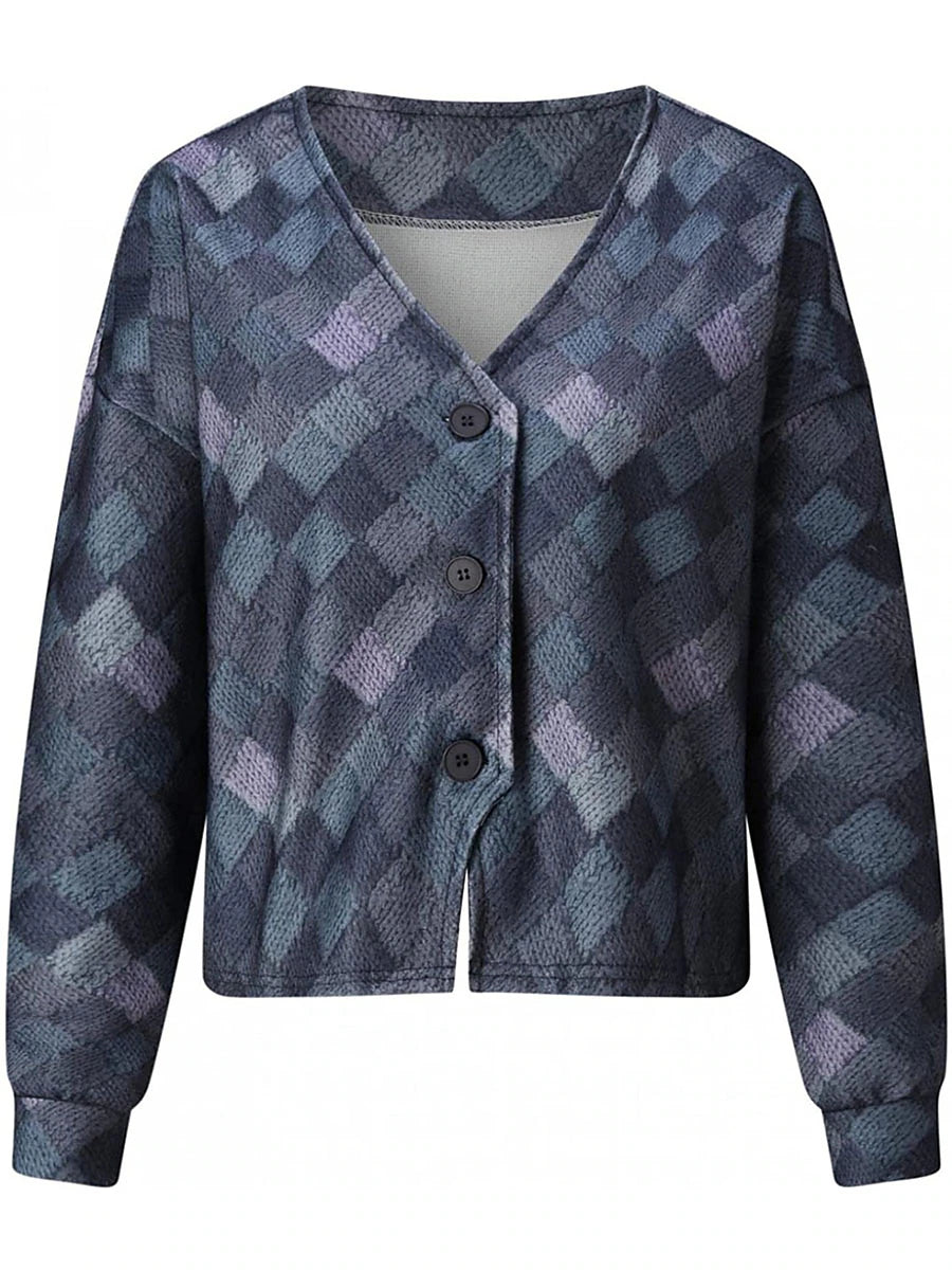 Women's Casual Jacket Street Daily Wear Vacation Fall Winter Regular Coat V Neck Loose Fit Windproof Breathable Stylish Sporty Chic & Modern Jacket Long Sleeve Stripes and Plaid Print Red Blue Green