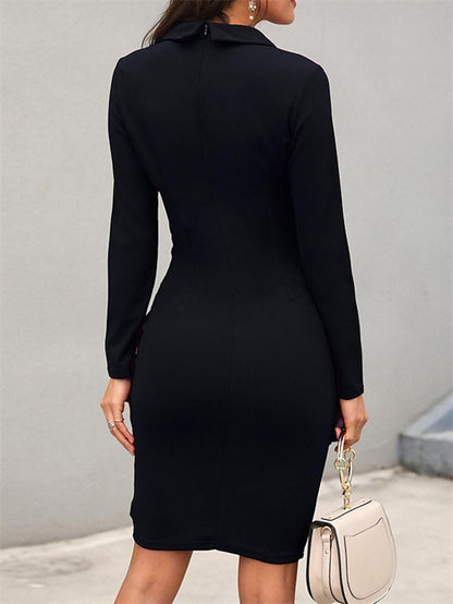 Women's Dress - Work Dress Blazer Dress Sheath Dress Knee Length Dress Light Blue Black Wine Long Sleeve Pure Color Button Winter Fall Autumn Shirt Collar Elegant Winter Dress Fall Dress 2023 S M L XL XXL