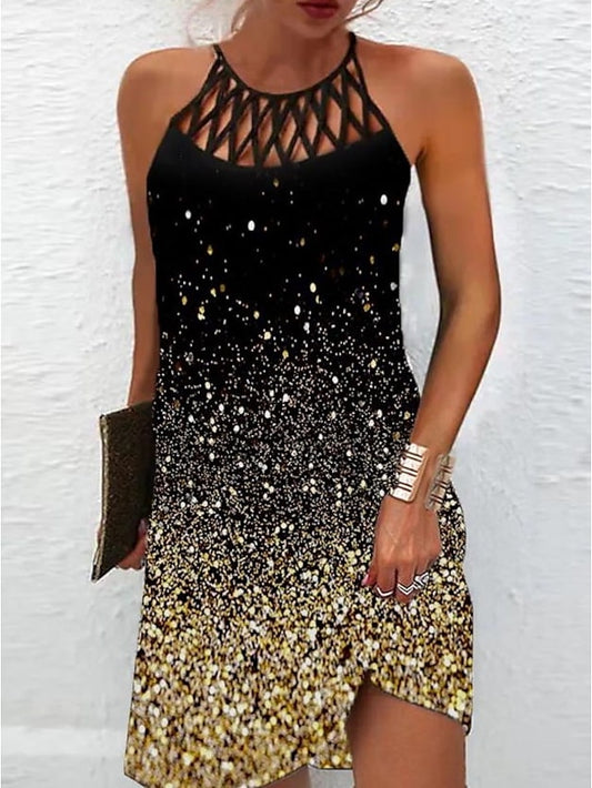 Women's Dress - Casual Dress Mini Dress Black Blue Sleeveless Color Block Print Spring Summer Halter Casual 2023 S M L XL XXL 3XL