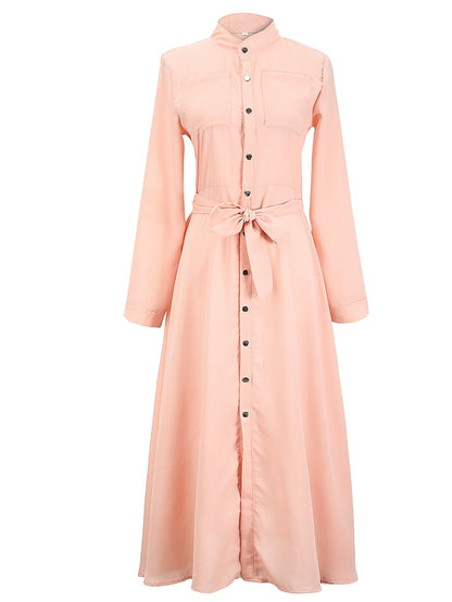 Women's Dress - Shirt Dress Chiffon Dress Swing Dress Maxi long Dress Formal Winter Dress Causal Polyester Fashion Elegant Stand Collar Pleated Button Long Sleeve Spring Fall Winter 2023 Regular Fit Black