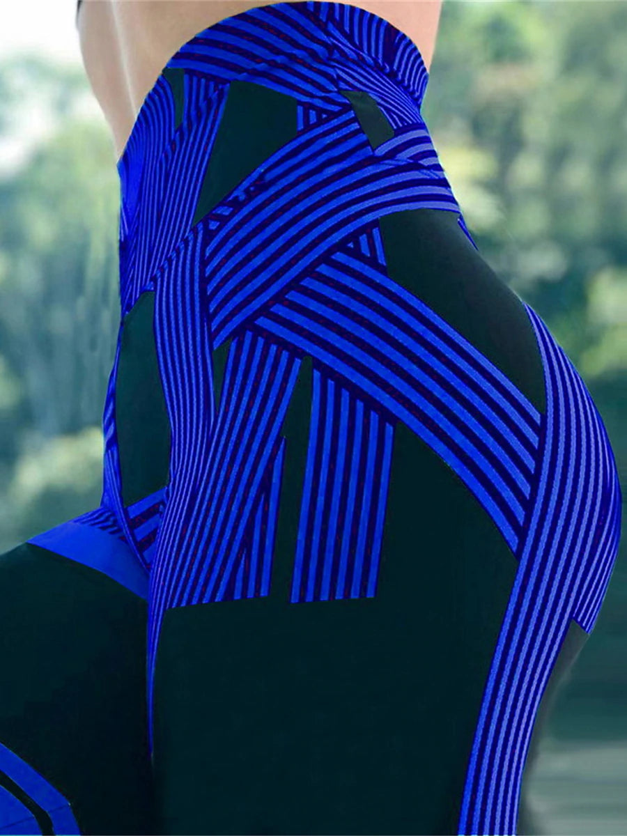 Women's Leggings Polyester Stripe Robin's Egg Blue White Active High Waist Ankle-Length Outdoor Yoga Fall Winter