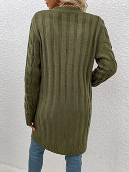 Women's Cardigan Sweater Cowl Cable Knit Faux Fur Button Pocket Summer Fall Long Daily Holiday Going out Stylish Casual Soft Long Sleeve Solid Color Black Yellow Light Green S M L