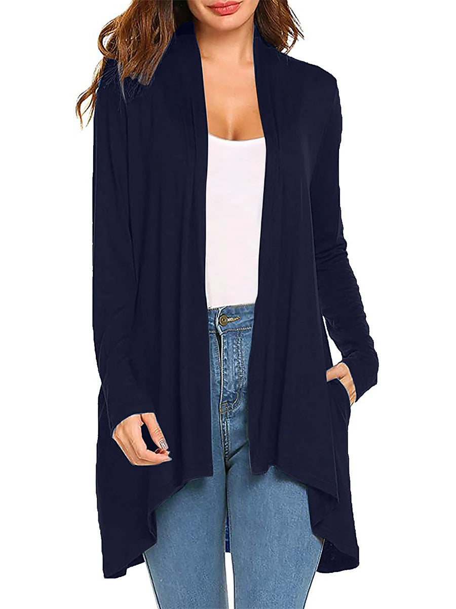 Women's Cardigan Sweater Open Front Ribbed Knit Knit Pocket Summer Fall Outdoor Daily Weekend Stylish Casual Soft Long Sleeve Solid Color Black White Wine S M L