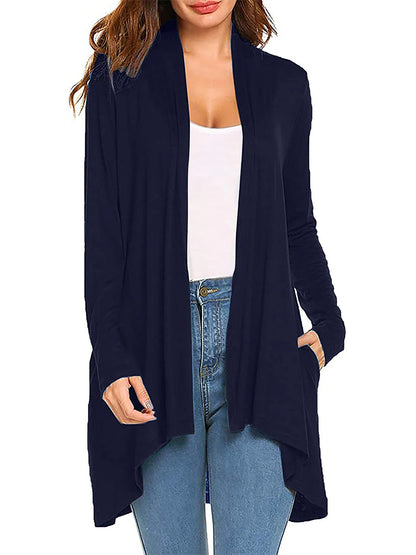 Women's Cardigan Sweater Open Front Ribbed Knit Knit Pocket Summer Fall Outdoor Daily Weekend Stylish Casual Soft Long Sleeve Solid Color Black White Wine S M L