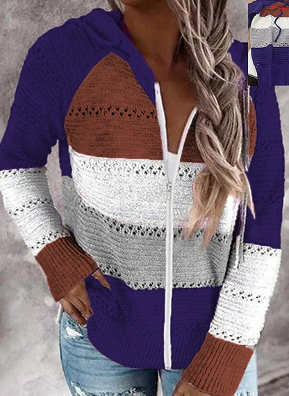 Women's Cardigan Sweater Hooded Ribbed Knit Acrylic Patchwork Zipper Hooded Spring Fall Outdoor Daily Going out Stylish Casual Soft Long Sleeve Color Block Black Pink Gray S M L