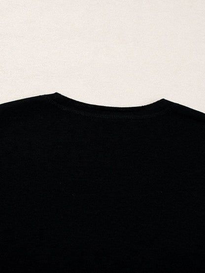 USA Letter Patch V-Neck Casual Tee - Black