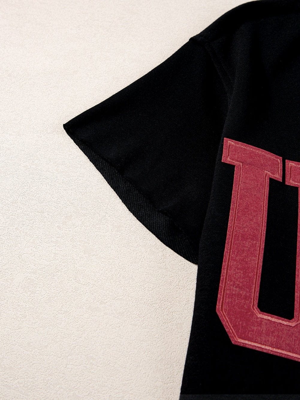 USA Letter Patch V-Neck Casual Tee - Black