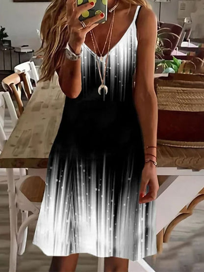 Women's Dress - Casual Dress Slip Dress Mini Dress Black And White Black Wine Sleeveless Color Gradient Cold Shoulder Summer Spring V Neck Stylish 2023 S M L XL XXL 3XL 4XL 5XL