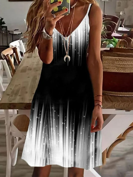 Women's Dress - Casual Dress Slip Dress Mini Dress Black And White Black Wine Sleeveless Color Gradient Cold Shoulder Summer Spring V Neck Stylish 2023 S M L XL XXL 3XL 4XL 5XL