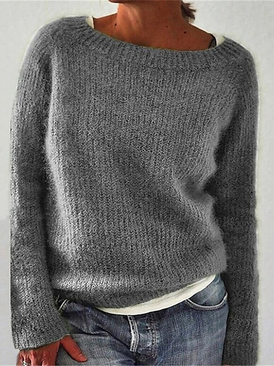 Women's Pullover Sweater Jumper Crew Neck Ribbed Knit Polyester Oversized Fall Winter Regular Daily Going out Weekend Stylish Casual Soft Long Sleeve Solid Color Black Yellow Navy Blue S M L