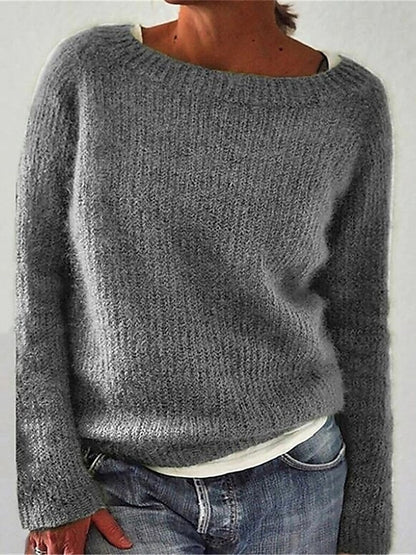 Women's Pullover Sweater Jumper Crew Neck Ribbed Knit Polyester Oversized Fall Winter Regular Daily Going out Weekend Stylish Casual Soft Long Sleeve Solid Color Black Yellow Navy Blue S M L