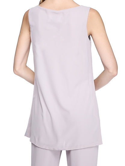 Jumpsuit / Pantsuit Mother of the Bride Dress Plus Size Elegant Bateau Neck Floor Length Chiffon Sleeveless yes with Solid Color 2023 - LuckyFash™