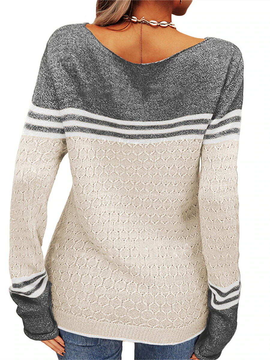 Women's Pullover Sweater Jumper Crew Neck Ribbed Knit Acrylic Patchwork Fall Winter Regular Outdoor Daily Going out Stylish Casual Soft Long Sleeve Color Block Striped Black White Pink S M L
