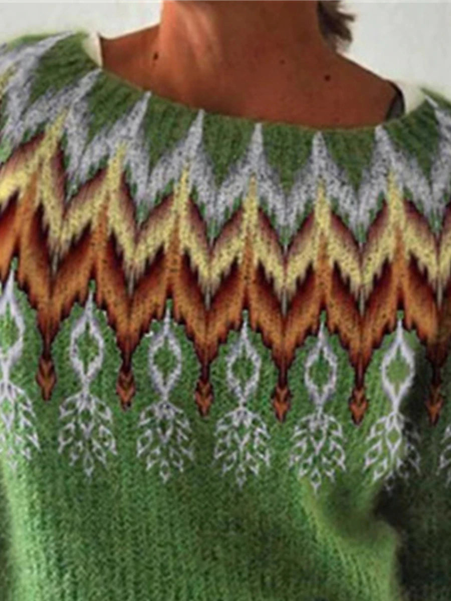 Women's Crew Neck Pullover Sweater Jumper Ribbed Knit Acrylic Knitted Print Fall Winter Regular Outdoor Daily Going out Stylish Casual Soft Long Sleeve Striped Print Blue Green S M L