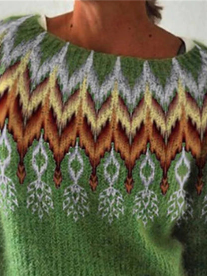 Women's Crew Neck Pullover Sweater Jumper Ribbed Knit Acrylic Knitted Print Fall Winter Regular Outdoor Daily Going out Stylish Casual Soft Long Sleeve Striped Print Blue Green S M L