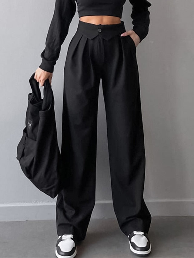 Women's Dress Pants Spandex Plain Grey Black Elegant High Waist Full Length Office / Career Street Fall Winter