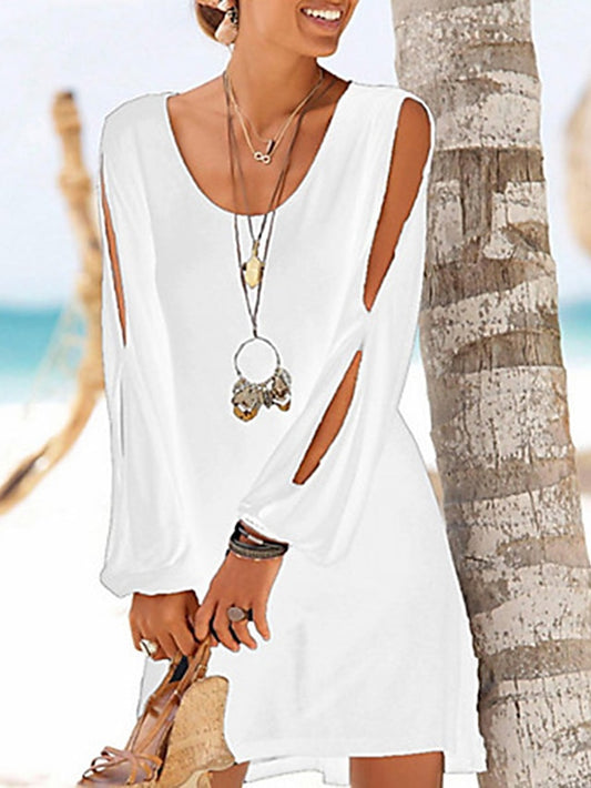 Women's Dress - White Dress Sundress Mini Dress Black White Pink Long Sleeve Pure Color Summer Spring Crew Neck Hot Winter Dress Fall Dress 2023 S M L XL XXL