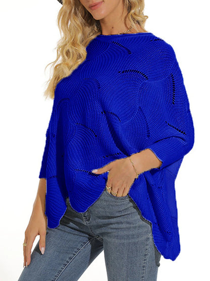 Women's Pullover Sweater Jumper Crew Neck Ribbed Knit Acrylic Hole Summer Spring Daily Going out Weekend Stylish Casual Soft 3/4 Length Sleeve Solid Color Black White Yellow S M L