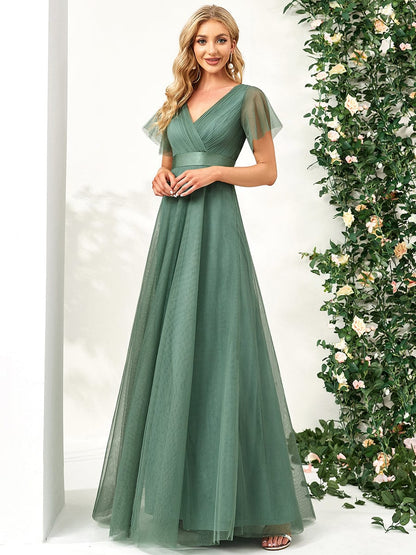 V-Neck A-Line Bridesmaid Gown for Women