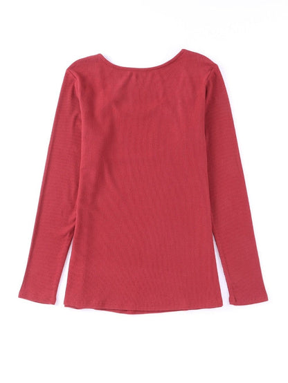 V-Neck Printed Casual Blouse with Long Sleeves