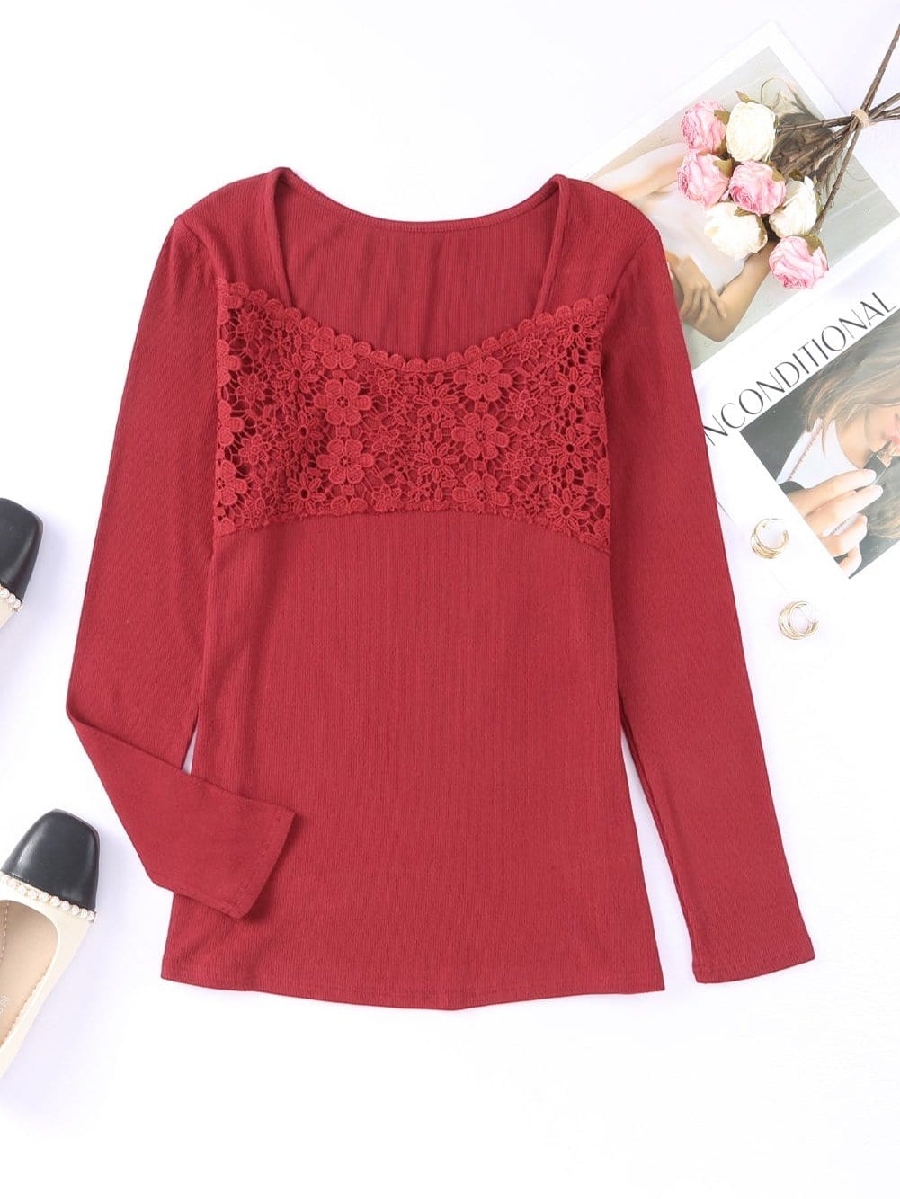 V-Neck Printed Casual Blouse with Long Sleeves