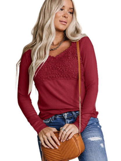 V-Neck Printed Casual Blouse with Long Sleeves
