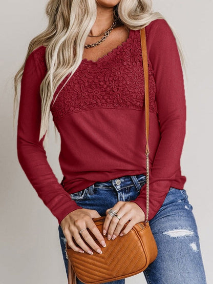 V-Neck Printed Casual Blouse with Long Sleeves