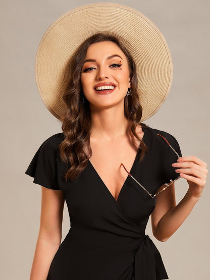 V-Neck Printed Cocktail Dress with Side Split