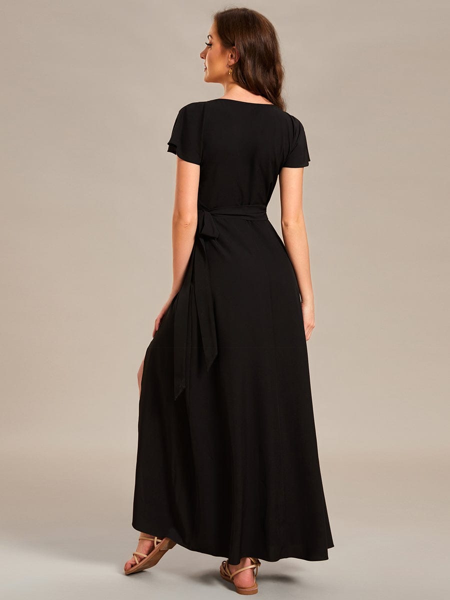 V-Neck Printed Cocktail Dress with Side Split