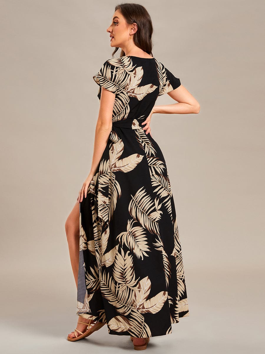V-Neck Printed Cocktail Dress with Side Split
