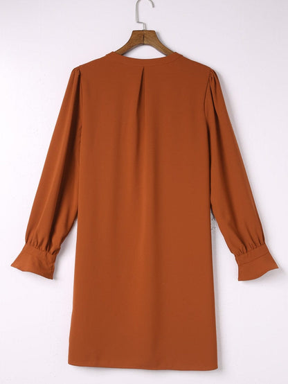 V Neck Ruffle Sleeve Shirt Dress with Split Detail