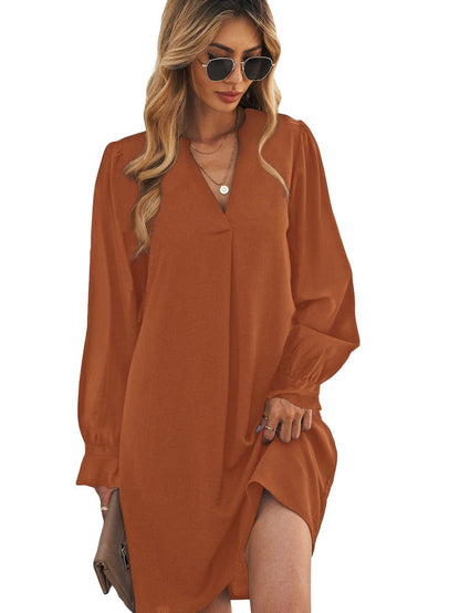 V Neck Ruffle Sleeve Shirt Dress with Split Detail